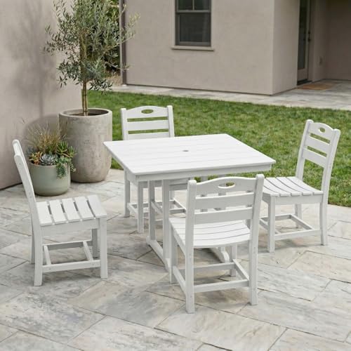 5 PCS Outdoor Dining Set, Weather Resistant HDPE 37.8" Square Patio Table and Chairs Patio Furniture Sets with 1.7" Umbrella Hole for Garden, Backyard, Yard, Pool, Balcony - color: 37.8" Outdoor Dining Set of 5, White
