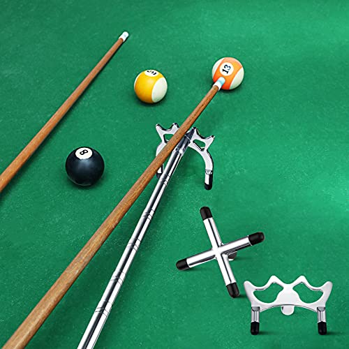Skylety Retractable Billiards Cue Snooker Pool Bridge Stick with 3 Pieces Removable Bridge Head, Snooker Set Billiards Pool Cue Accessory for Pool Table - color: Silver