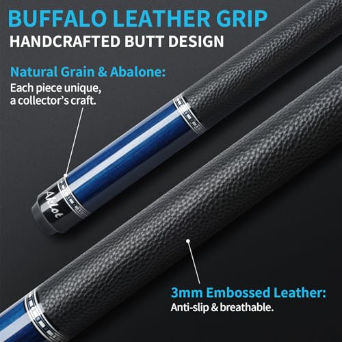 AKLOT Carbon Fiber Pool Cue Stick 58", Billiard Cue Sticks 19-19.5oz, Low Deflection Billiard Stick with 12.5mm Tip, Professional Carbon Fiber Pool Sticks for Adults - color: Deep Sea Gaze