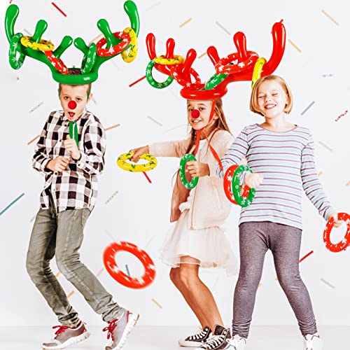Max Fun Inflatable Reindeer Antler Ring Toss Christmas Games Indoor Outdoor Party Games Hat for Xmas Gifts Holiday Party Supplies Favors Games for Family - style: Style B -4PACK