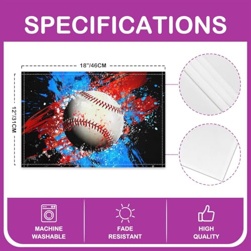 Baseball Placemat Set of 4,Baseball Games Tie Dye Outdoor Indoor Place Mats,Ball Games Sports Washable Durable Table Mats 12x18 Inch - color: Blue Red