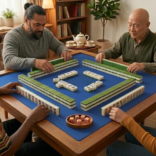 GSE Games & Sports Expert 32 x 32 Inches Rubber Anti-Slip Playmat, Mahjong, Dominoes, Poker Cards and Board Games Tabletop Cover Mat with Carrying Bag (Blue) - color: Blue, size: 1-Pack