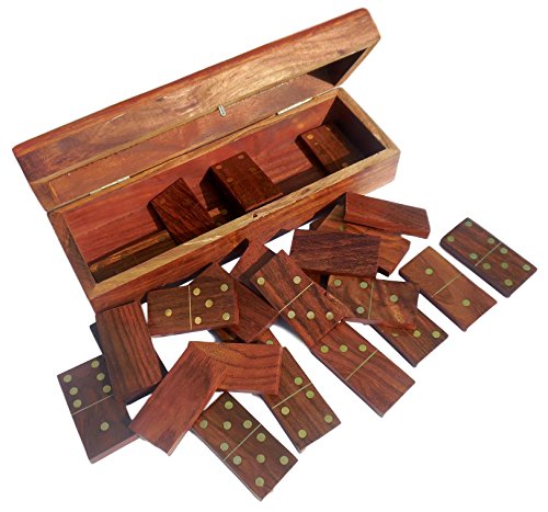 TOSQP27 Gift Domino Set Family Board Game 28 Piece Dominoes Tiles Handcrafted Classic Numbers Table Game Indoor Outdoor with Wooden Storage Case
