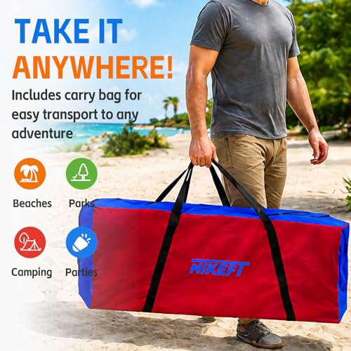 Giant 4 in a Row Game with Quick-Release Slider & Cup Holders, 43" Tall x 46.5" Wide Jumbo Yard Game, 46 Rings & Heavy-Duty Carrying Bag, Perfect for Parties and Camping - color: Blue+Green