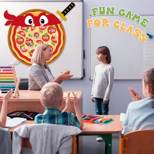 WinnerWhy Pizza Party Game Turtle Party Favors 24 x 22 Pizza Dart Board with 18 Sticky Balls Toys Turtles Themed Game Video Birthday Supplies Decoration Gift for Boys Girls