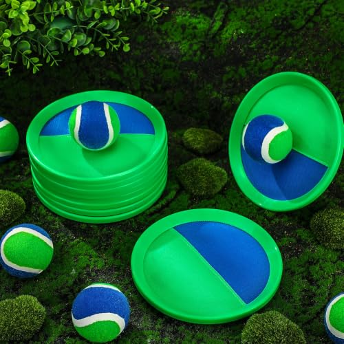Charniol Kids Toys Toss and Catch Game Set Beach Game Outdoor Ball Sports Games Toss and Catch Ball Nylon Toys for Kids Adults(Blue Green,12 Paddles 6 Balls) - color: Blue Green