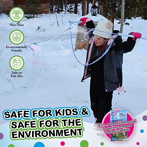 WOWMAZING Giant Bubble Kit Winter – Bubble Wand, 2 Big Bubbles Mix Pouches, 8 Cold-Activated Stickers for Outdoor Winter Fun |Bubbles Made in USA - style: Kit-Winter