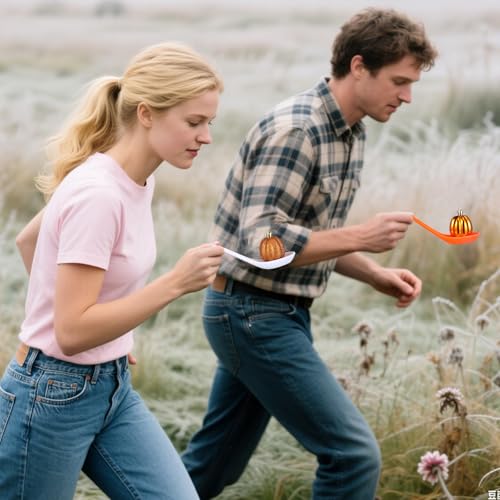 Wettarn 48 Pcs Fall Thanksgiving Spoon Race Game Set 24 Fall Themed Pumpkin Ornaments and 24 Orange White Spoons Fun Relay Race Games for Thanksgiving Autumn Outdoor Party Favors Supplies - style: Thanksgiving
