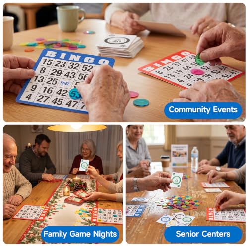 GSE Games & Sports Expert Complete Bingo Game Set with 50 Bingo Cards, 500 Chips, Calling Cards Deck, Party Fun Game for Adults, Seniors, Family Gatherings, Classroom Activities, Large Groups - size: 50 Cards & 500 Chips Set