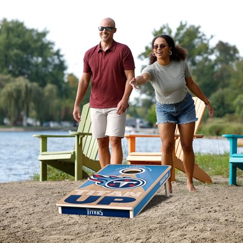 YouTheFan NFL 2' x 4' Slogan Series Professional Wood Cornhole Game with Logo Bags - color: Tennessee Titans