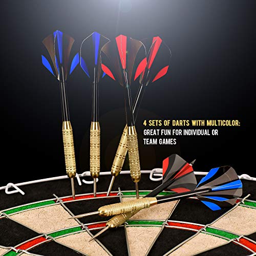 LinkVisions Dartboard with Staple-Free Bullseye, 18g Steel Tip Darts Set,12 Steel Tip Darts 18g, Dartboard Mounting Kits Included - style: Casupieler