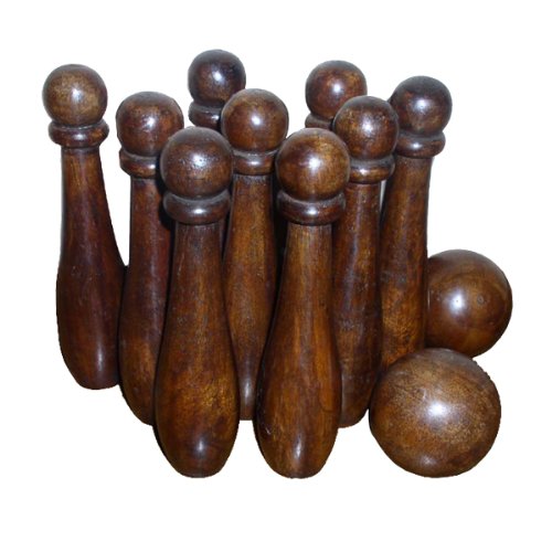 Treasure Gurus Rustic Colonial Wooden 9 Pin Bowling Game