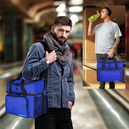 LARIPOP 2 Ball Bowling Bag Double Bowling Ball Carrier with Padded Holder, Shoe Compartment for Men Women Bowling League & Tournament - color: TR Blue