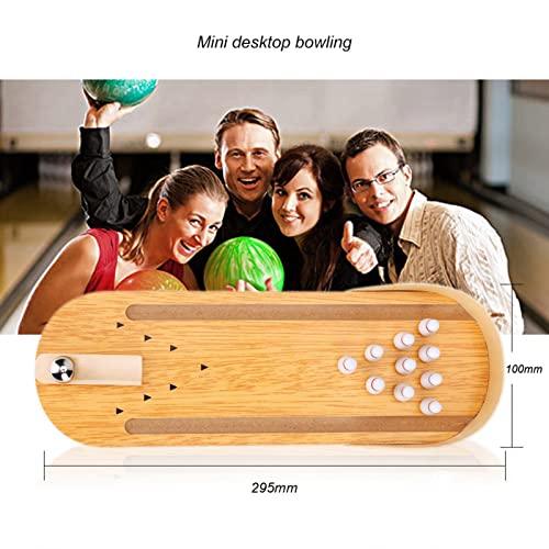 Mini Desktop Bowling Game, Wooden Toy for Children and Adults, Realistic Design Bowling Floor, Adjustable Metal Ball Plate for Aiming, Anti-Stress Desk Toy Presented