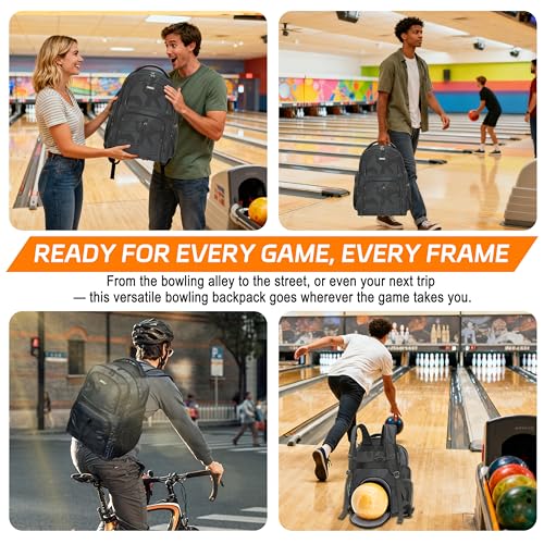 Bowling Ball Backpack with Shoe Compartment, Single Ball Bag for Men & Women, Protective Ball Holder & Ventilated Shoe Storage, Multi-Pocket Bowling Gear Bag for League & Casual Bowlers - color: Dk Green
