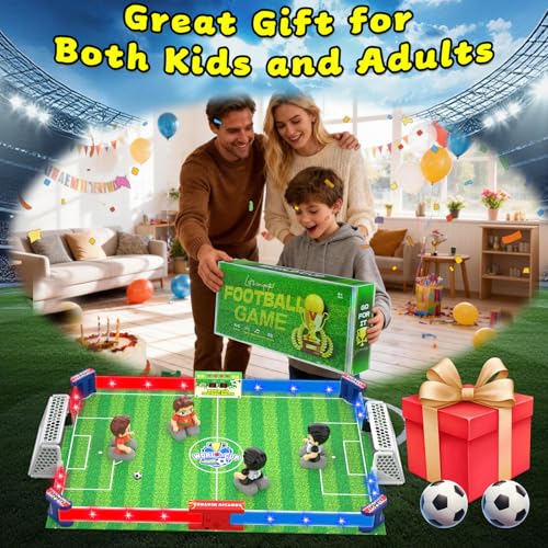 Cokzer Remote Control Soccer Games, Foosball Table Game for Kids with 4 Remotes, 3 Balls, LED Scoreboard, Lights & Sound, Rechargeable RC Soccer Board Game for 1-4 Players Ages 6+