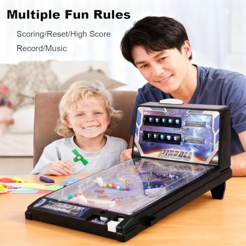 Mini Table Pinball Games Machine, Electronic Pinball Ball Shooting Game with Lights, Sounds and Scoreboard, Tabletop Pinball Toys for Kids Adults Birthday Party Gift