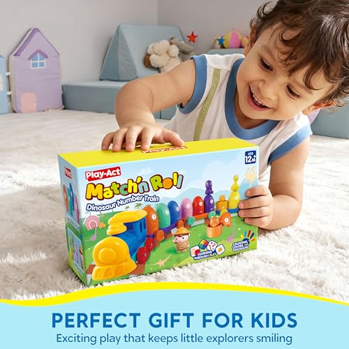 Play-Act Learning Toy for Toddlers 1 2 3 Years Old, Counting, Matching & Sorting Montessori Learning Dinosaur Train Including 9 Dinosaurs, Birthday Gift for Baby Boys Girls - style: Dinosaur Number Train
