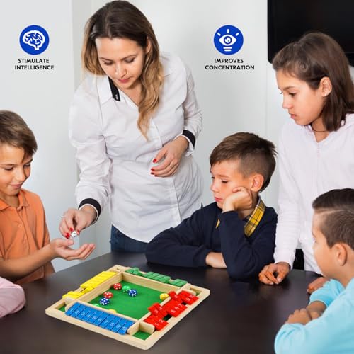 2 Pack Shut the Box Game, 2-4 Play Wooden Dice Math Games for Adults and Kids, Shut the Box Board with 8 Dices for Classroom, Home, Party, Pub