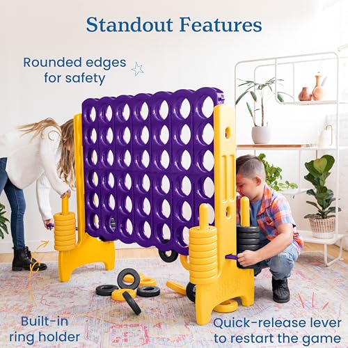 ECR4Kids Jumbo 4-to-Score Giant Game with 42 Rings and Reset Sliders, Kids Games, Purple/Gold - color: Purple/Gold