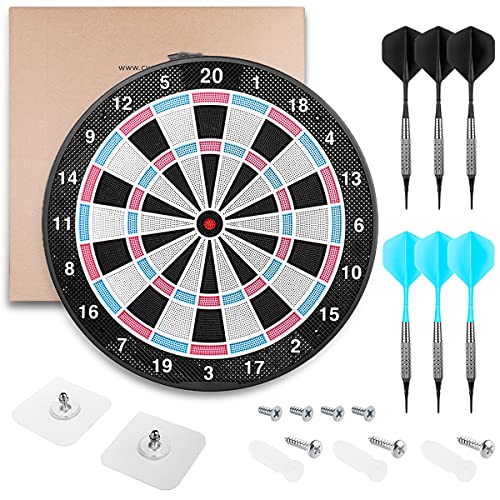 18In No Electronic Dart Board for Soft Tip Darts Set, Classic Style, Dartboard with 6 Pcs Plastic Darts Set Extra Soft Tips, Pink for Adult Kids