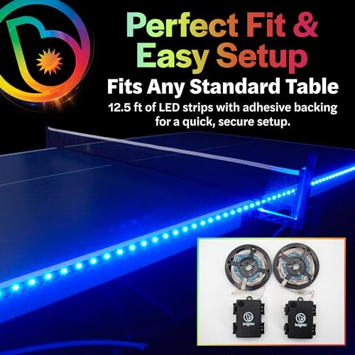 Brightz LED Ping Pong Table Light - Electrify Your Gameplay Experience! 12-Foot Light Strip for Ping Pong Tables - Color Changing or Solid Color Modes (Table Not Included)