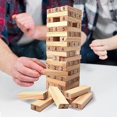 GSE Games & Sports Expert 54-Piece Mini Tumbling Timbers, Wooden Blocks Stacking Floor Game Set (Build to Over 1.5ft)