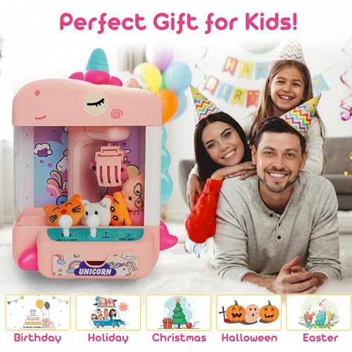 Claw Machine for Kids - Mini Arcade Game - Vending Machine - Candy Grabber Toys - Silent Mode, Lights, USB - Plush Toys & Easter Eggs, Surprise Stickers - Fun Gift for Kids, Boys & Girls (Unicorn) - style: Unicorn