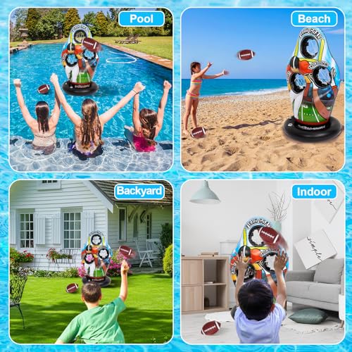 Justforjoyful Pool Football Games for Kids Water Inflatable Football Target Floats Swimming Toss Throwing Training Game for Summer Party Beach Outdoor Indoor Yard Family Birthday Gift