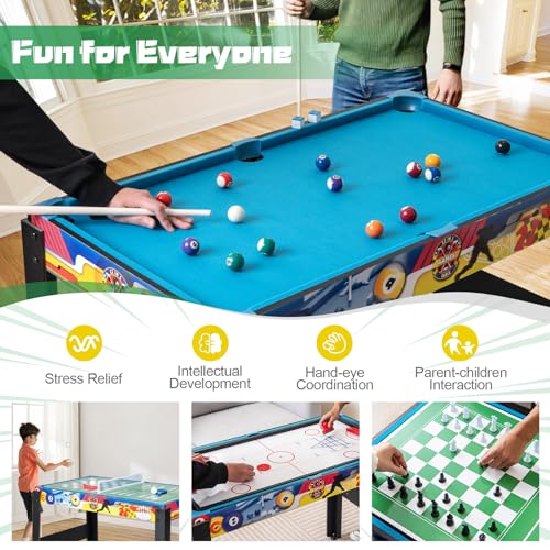 GYMAX 12 in 1 Multi Game Table, 48" Combo Game Table w/Billiards, Foosball, Ping Pong, Hockey, Shuffleboard, Bowling, Chess, Checkers, Backgammon and More for Party, Game Room, Family Night