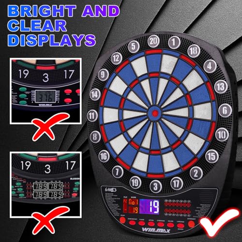 WIN.MAX Electronic Dart Board Soft Tip Dartboard Set LED Displays 3 Languages with 12 Darts 100 Tips Power Adapter - color: BLUE/WHITE