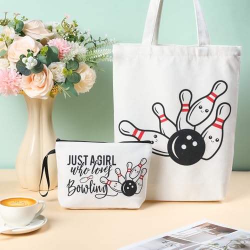 Sieral 2 Pcs Animal Lover Bag Gift for Women Travel Canvas Tote Portable Zipper Pouch Canvas Reusable Grocery Tote - style: Bowling
