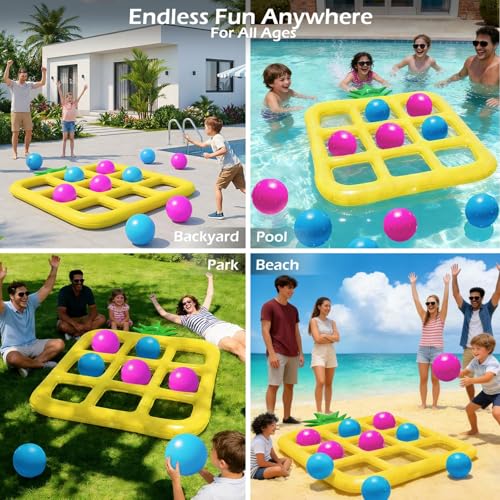 Jasonwell Tic-Tac-Toe Pool Toys Games - Giant Floating Tic Tac Toe Game Float with 10 Balls Pineapple Pool Game Party Toy Floats Yard Field Day Games Outdoor Beach Toys for Adults Teens Kids (Yellow) - color: Yellow