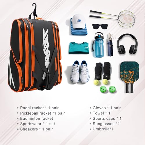 TILDOSAC Pickleball Bag - Large Paddle Bag for 4 Paddles & Accessories - Fence Hook, Extra Pockets, Shoe Compartment - color: Black