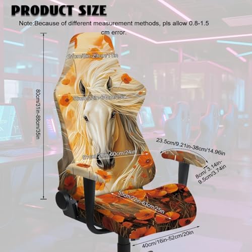 Horse Flower Print Gaming Chair Covers Slipcovers 4Pcs with Armrest Cover Dust-Proof Skin Friendly Gamer Desk Chair Covers Fits Most Office/PC Chairs & Racing Style Seats - color: Orange - Horse Flower