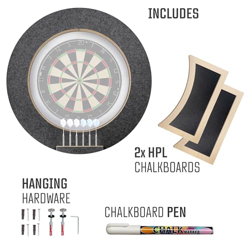 Dart Board Cabinet Set with LED Light; Bristle Dartboard, Built in LED Light, Darts and Chalkboards - color: Black (Cabinet Only)