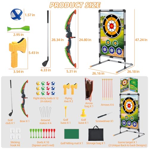 Spobot Golf Game Play Set for Kids - Bow and Arrow Set - 2-Pack Up Archery Set with 20 Suction Cup Arrows - Indoor and Outdoor Toy for Boys Girls 4 5 6 7 8 9 10 11 12 Year Old