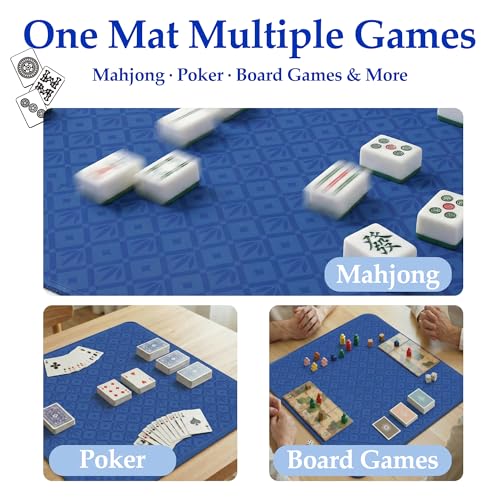 Blue Mahjong Mat for Table, American Mahjong Mat, 32.4x32.4 in 3MM Non-Slip Noise-Reducing Neoprene Table Cover with Carrying Bag for Mah Jongg, Poker, Card Games and Dominoes (Dark Blue) - color: Dark Blue