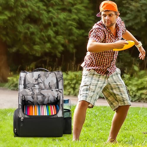 Camo Disc Golf Backpack Bag - 20+ Disc Capacity, Two Side Storage Pockets
