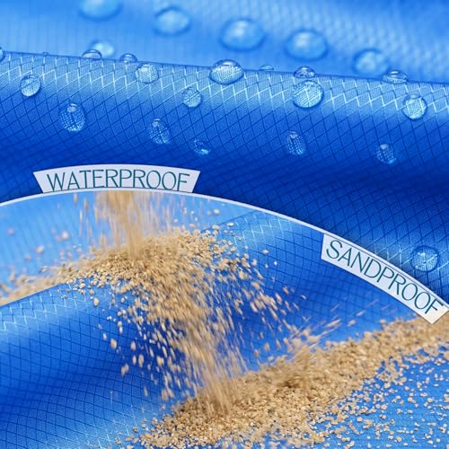 BYDOLL Beach Blanket Waterproof Sandproof Large Sand Free,78''X81''/10'X9' Oversized Sandless Lightweight Blanket Picnic Mat for Beach Travel Camping Hiking with Stakes - color: Blue3, size: 10'X9'