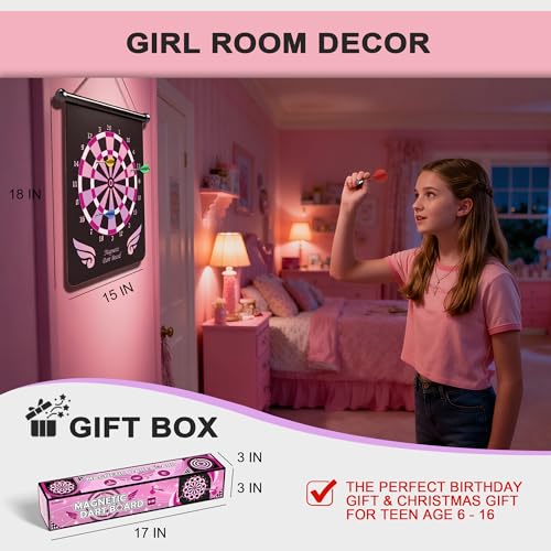 Gifts for 6 7 8 9 10 11 12 13 14 15 16 Years Old Girl Boys, Outdoor Games Activities Toys for Kids 8-12, Magnetic Dart Board, Teen Gift Ideas for Christmas, Birthday - style: Pink