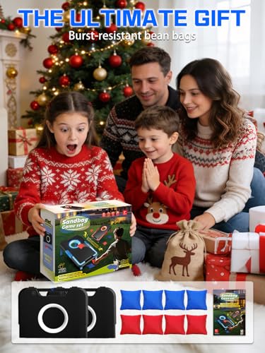LED Light Up Kids Cornhole Board Set with Scoring & Sound Effects, 3-in-1 Portable Kids Bean Bag Toss Game for Adults & Family, Foldable Outdoor Toys for Backyard, Camping, Party (2 Boards, 8 Bags)