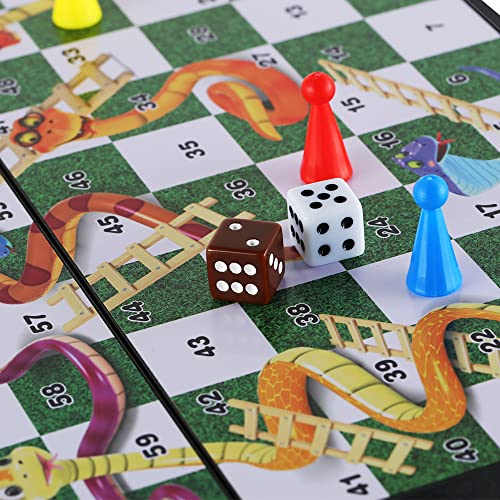 Snakes and Ladders Board Game Set-9.8", Magnetic Folding Travel Game, Family Fun Toys/Gift for Kids and Adults - style: Right Angled Style