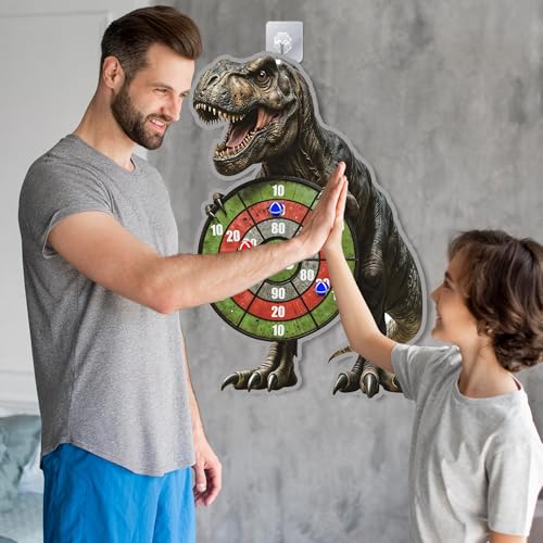 Dinosaur Themed Toss Game Banner with 12 Sticky Balls, 30” Large Dino Dart Board Game for Indoor Outdoor Games Dinosaur Birthday Party Supplies