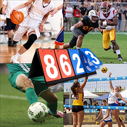 Rovepic Scoreboard Portable 4-Digital Score Keeper Table Top Scoreboard for Basketball Football Tennis Baseball Sports Red and Blue Two Teams 00-99 Easy Flips Number Counter Board 14.17 x 6.3 Inch