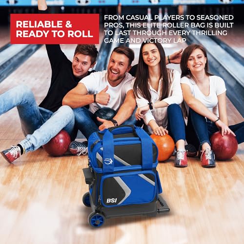 BSI Dash Roller Bowling Bag with Smooth Rolling Wheels, Padded Ball Compartment, Retractable Locking Handle, & Shoe Pocket - color: Black/Blue/Gray, style: Single