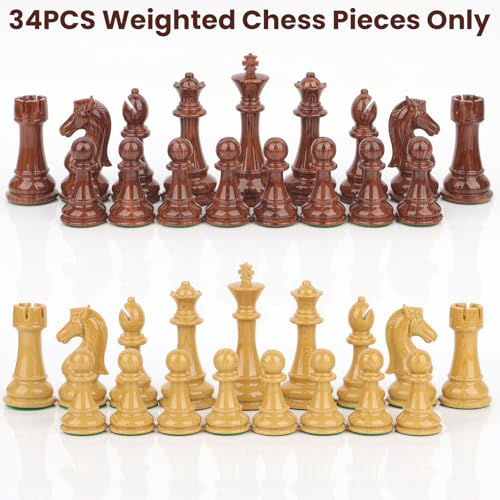 High Polymer Weighted Chess Pieces Only - 3.75'' King - Extra 2 Queens, Standard Tournament Chessmen for Chess Board Game or Replacement of Missing Pieces (No Board), Storage Bag Included