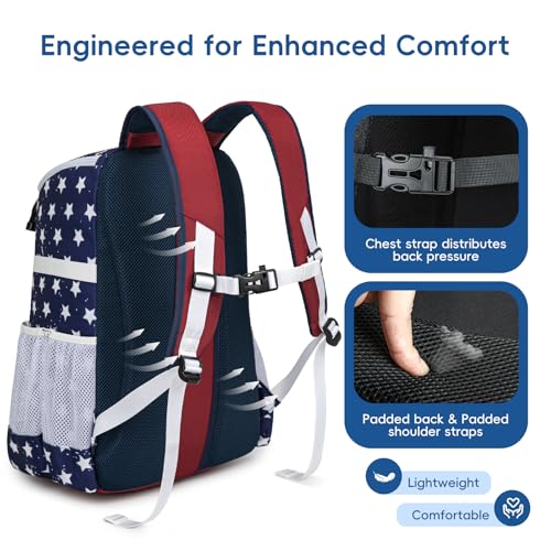 KAVIGOR Baseball Bag for Youth and Adult, Softball Backpack 40L Large Capacity, Bat Backpack with Shoes Compartment and Hidden Helmet Holder - color: Red White & Blue