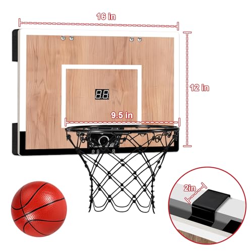 NZQXJXZ Indoor Basketball Hoop for Kids, Mini Basketball Hoops Over The Door and Wall Mount with Wooden Backboard, 3 Balls and Pump, Idea Toys Gifts for Kids and Adult,Score Version