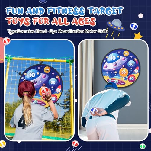 Lunmon 29" Trampoline Dart Board Game Accessories, Trampoline Toss Game Dartboard with 20 Sticky Balls, Indoor & Outdoor, Sport Fun Party Play Toys for Birthday Gifts - style: Universe Style 100 Score